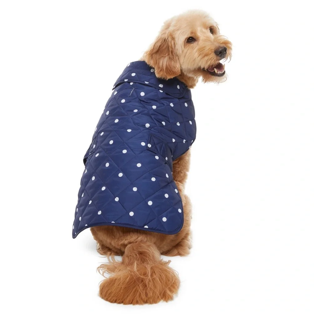 Navy Polka Dots St Johns Bark Dog Jacket nwt small